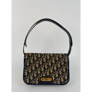 Christian Dior Trotter Monogram Canvas Shoulder Bag in Navy